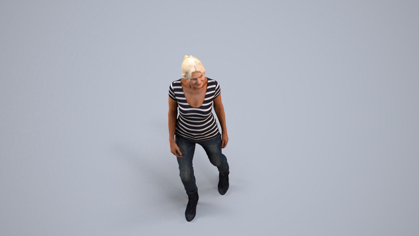 realistic 3D people senior woman casual walking, render-ready for V-Ray and Corona, FBX OBJ, back view render