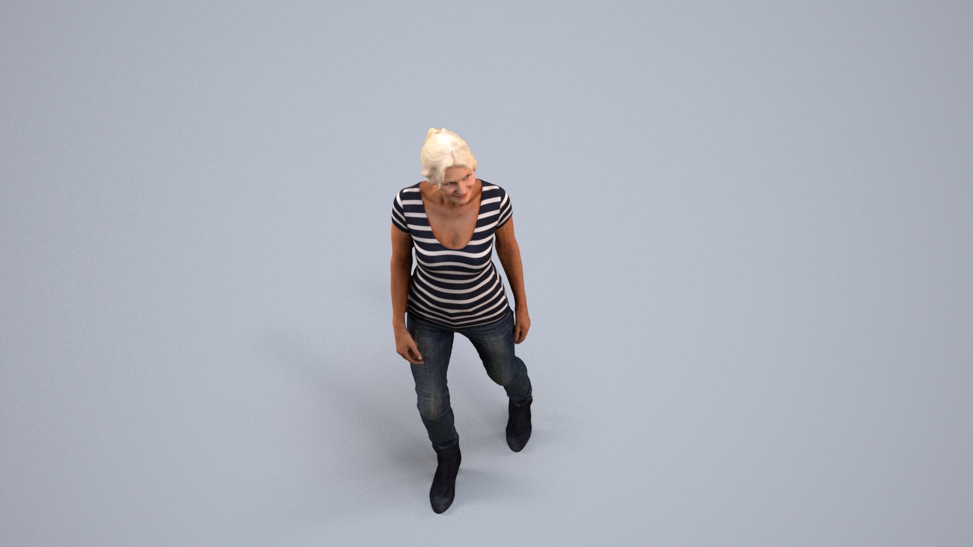 realistic 3D people senior woman casual walking, render-ready for V-Ray and Corona, FBX OBJ, back view render