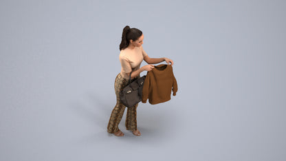 realistic 3D woman casual shopping, scanned archviz people for Blender and 3ds Max, back view render
