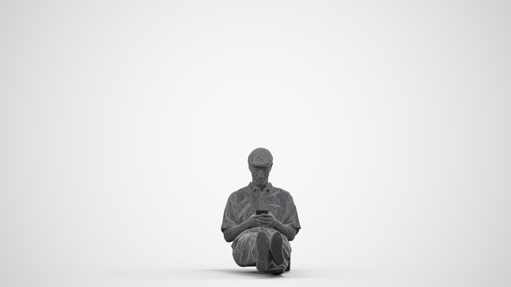 photogrammetry 3D man casual sitting, realistic human model archviz FBX, wireframe side view