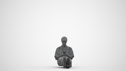 photogrammetry 3D man casual sitting, realistic human model archviz FBX, wireframe side view