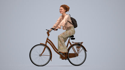 photogrammetry 3D woman casual cycling, realistic human model archviz FBX, top-down view render