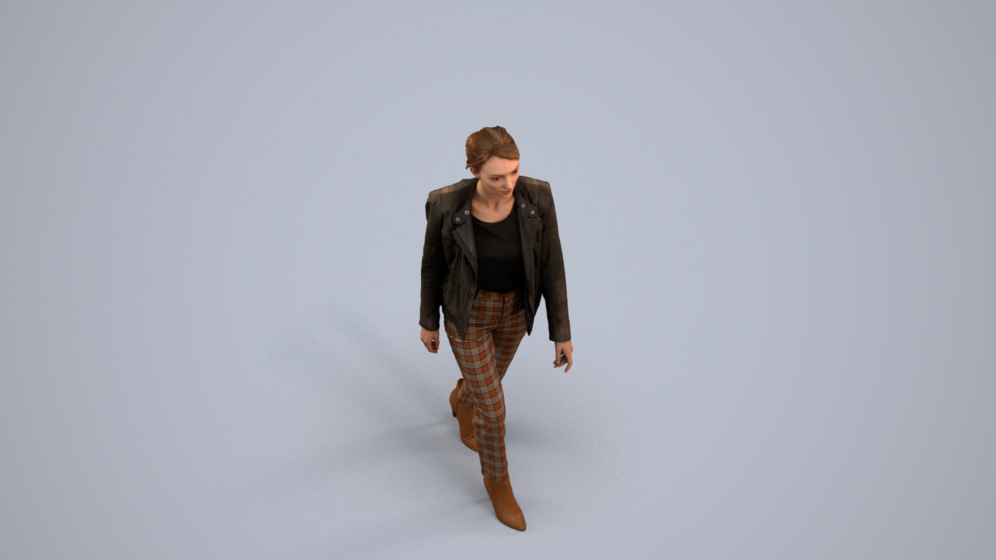 3D scanned woman walking business, photorealistic archviz people for Enscape and SketchUp, back view render