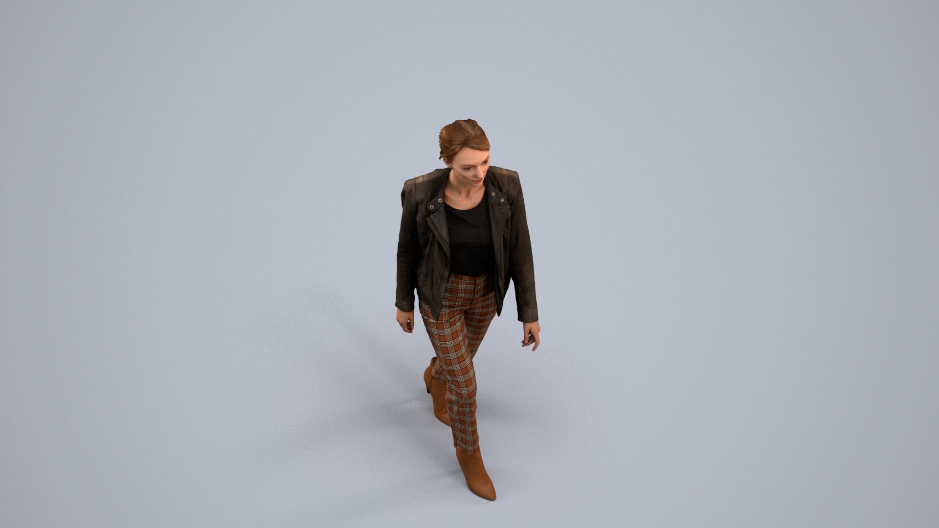 3D scanned woman walking business, photorealistic archviz people for Enscape and SketchUp, back view render