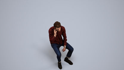 3D people model man casual sitting, scanned human for 3ds Max rendering, back view render