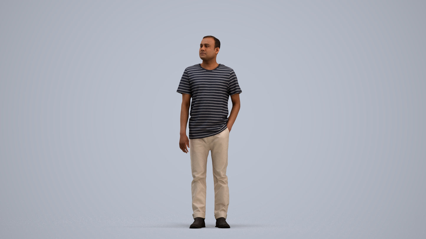 3D people model man casual standing, scanned human for 3ds Max rendering, standing pose render
