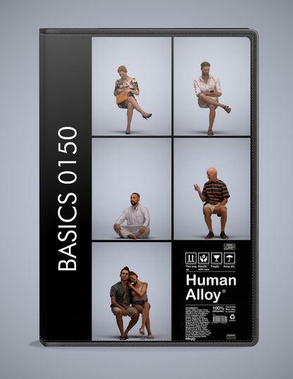realistic 3D people sitting set, 5 render-ready models for V-Ray and Corona