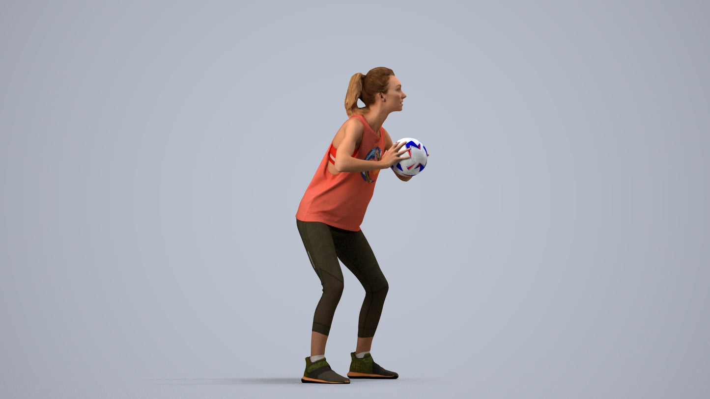 3D people model woman sport, scanned human for 3ds Max rendering, side view render