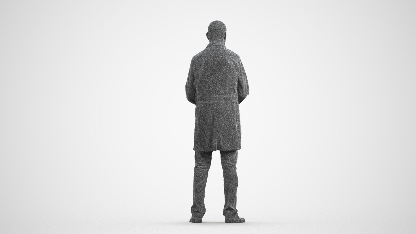 3D scanned senior man medical, photorealistic archviz people for Enscape and SketchUp, wireframe front view