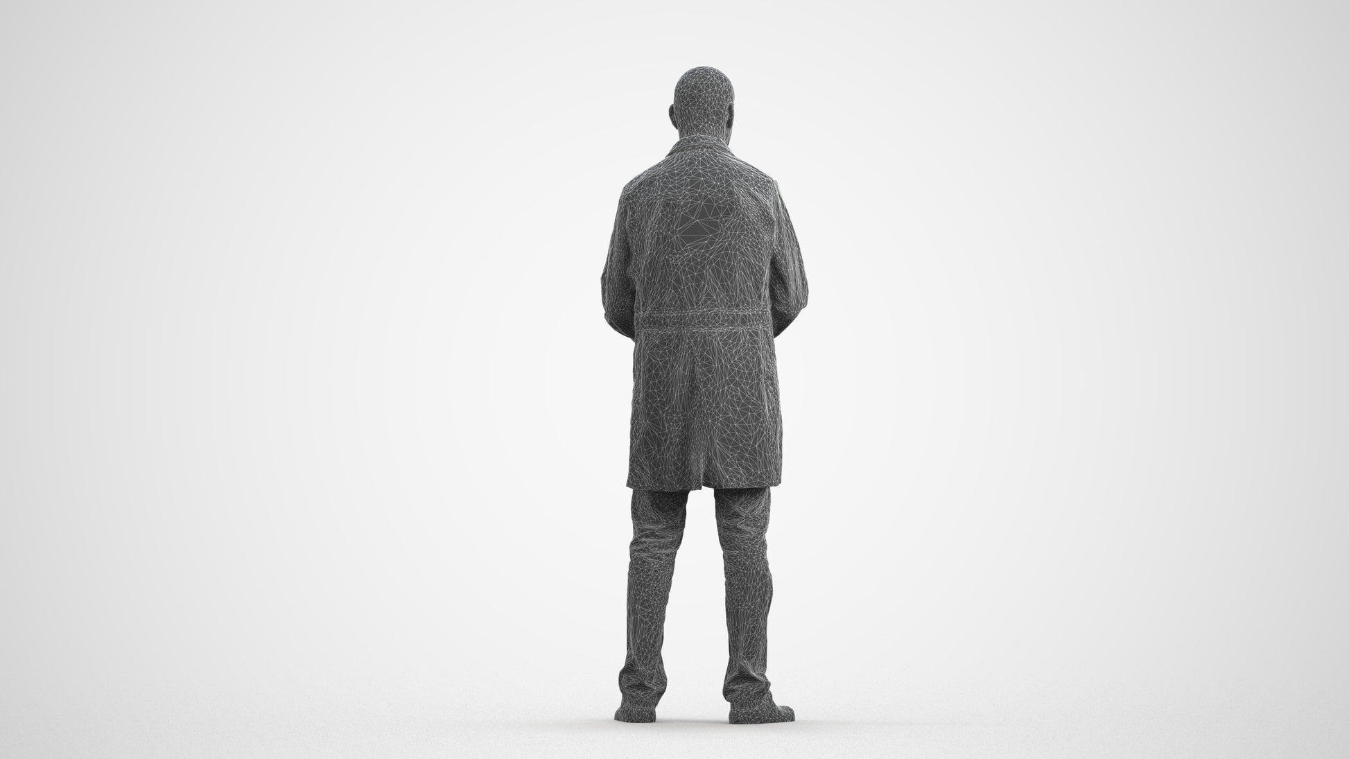 3D scanned senior man medical, photorealistic archviz people for Enscape and SketchUp, wireframe front view