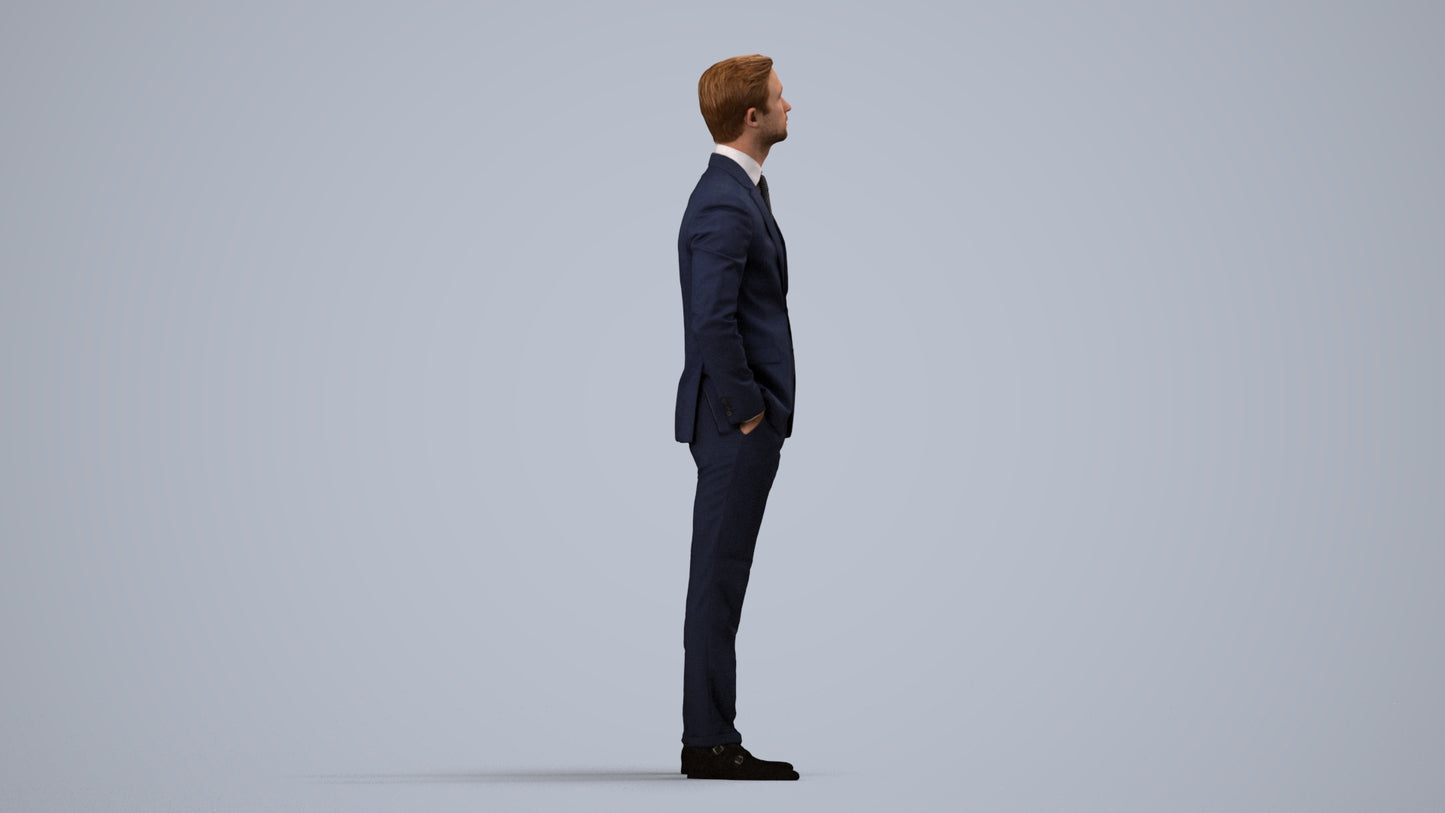 realistic 3D people man business, render-ready for V-Ray and Corona, FBX OBJ, side view render