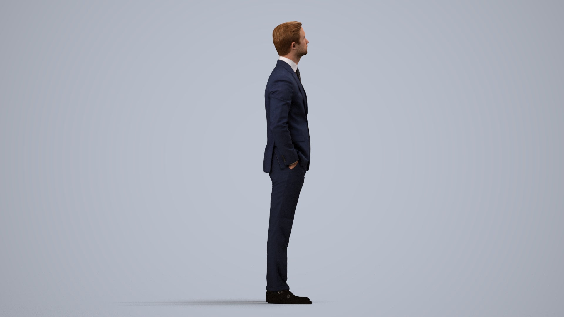 realistic 3D people man business, render-ready for V-Ray and Corona, FBX OBJ, side view render
