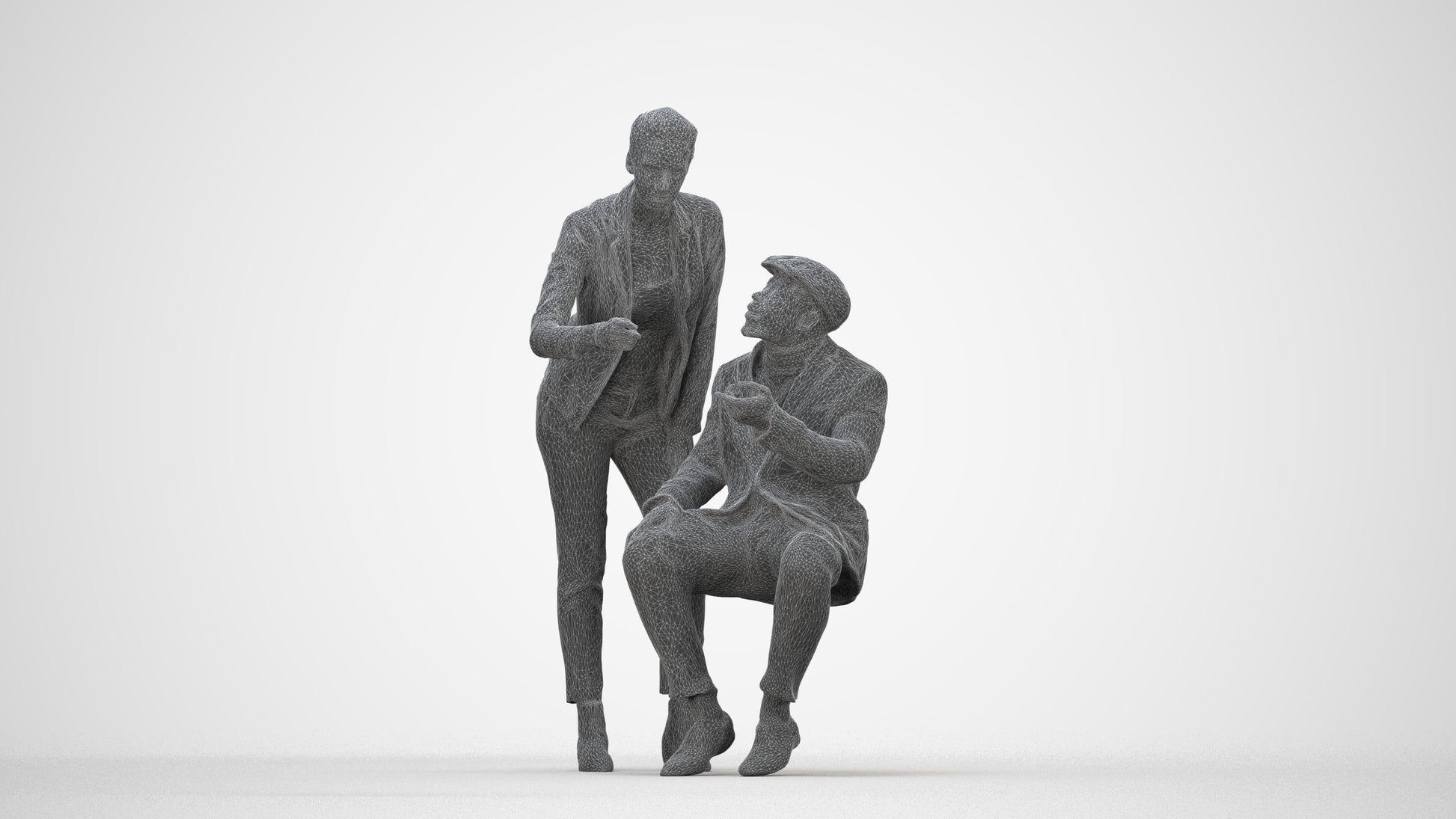 realistic 3D woman business, scanned archviz people for Blender and 3ds Max, wireframe back view