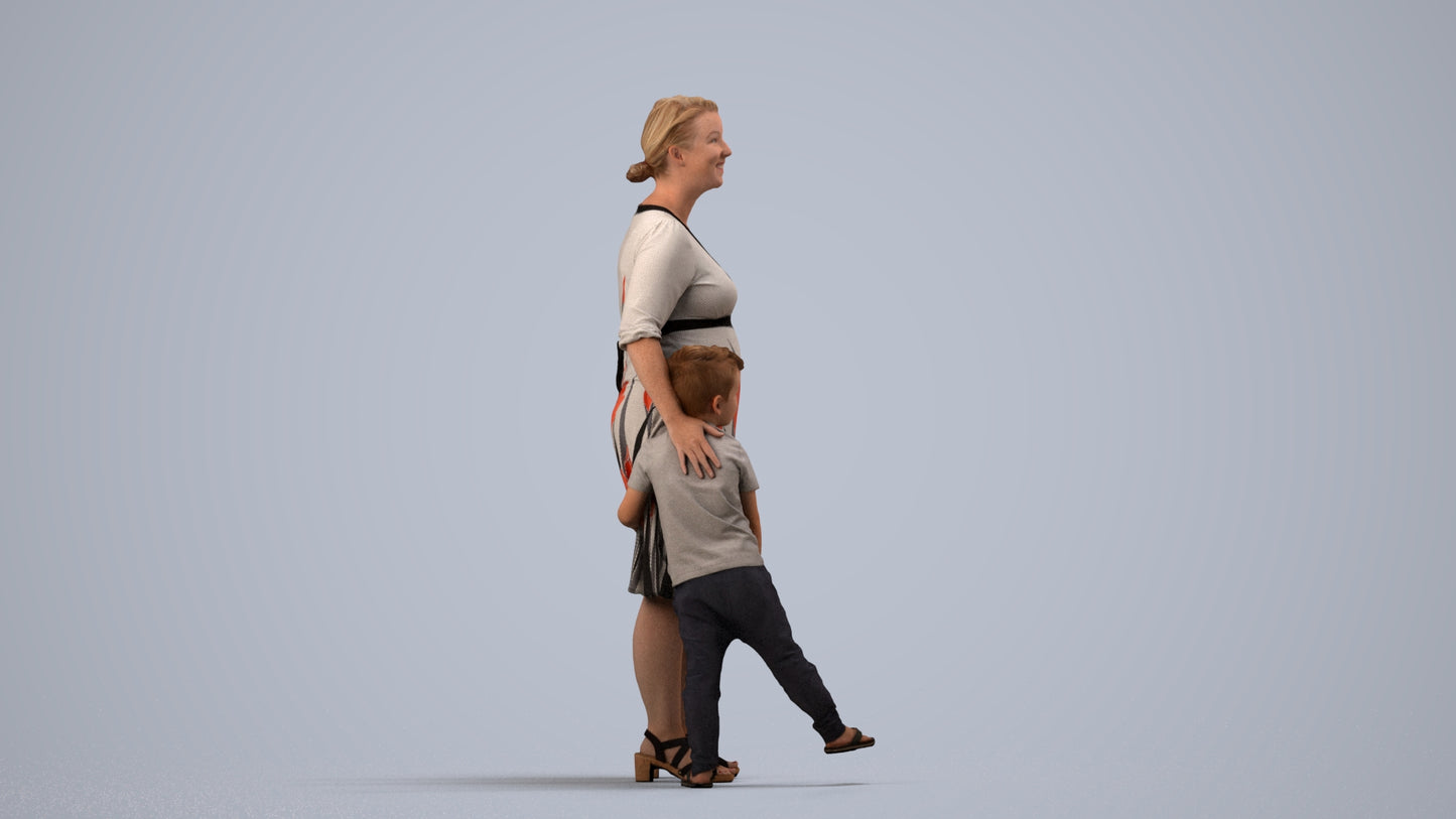 photogrammetry 3D girl casual kids, realistic human model archviz FBX, side view render