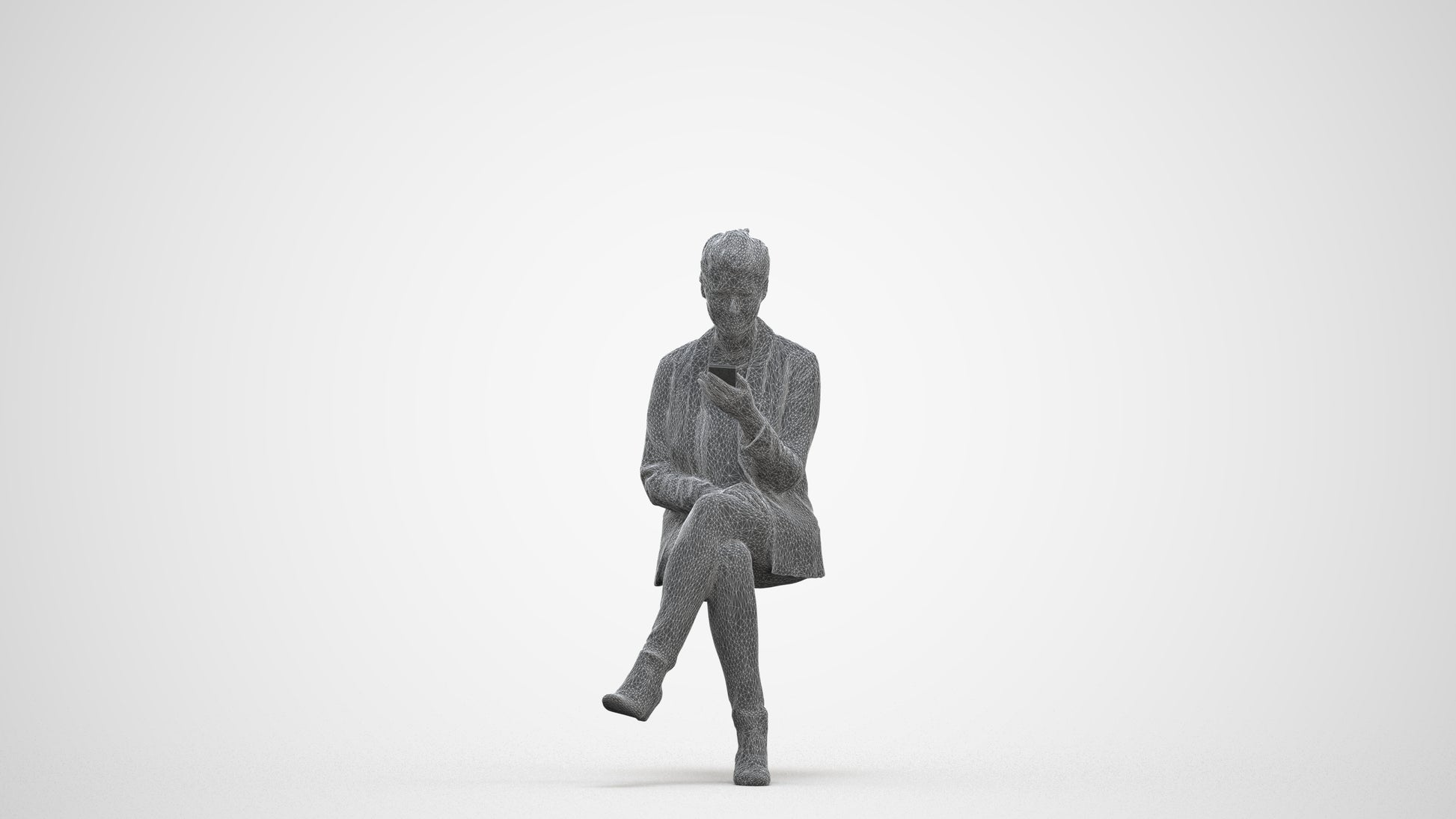 3D scanned woman sitting business, photorealistic archviz people for Enscape and SketchUp, three-quarter front view render