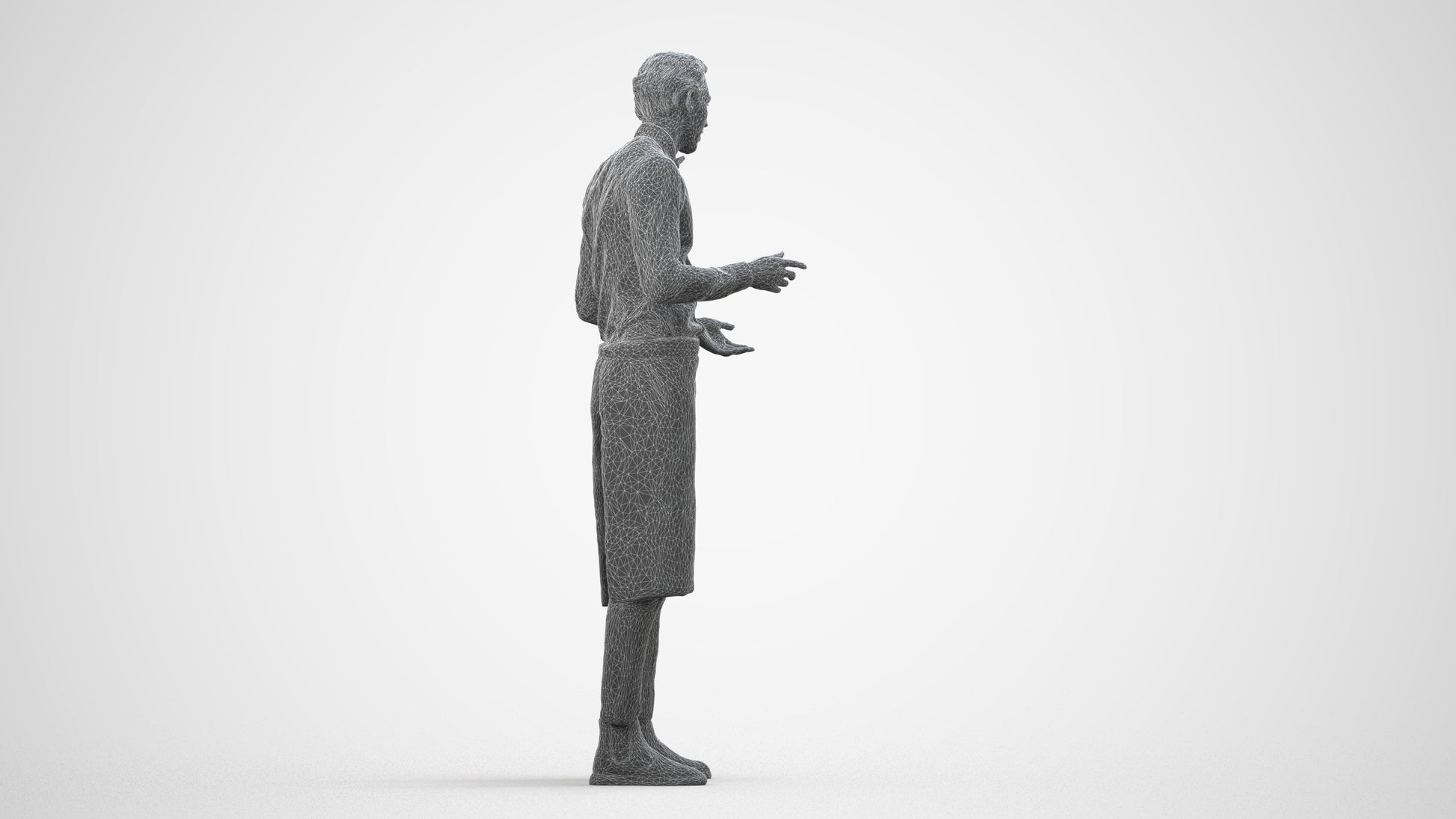 photogrammetry 3D man hospitality, realistic human model archviz FBX, wireframe side view