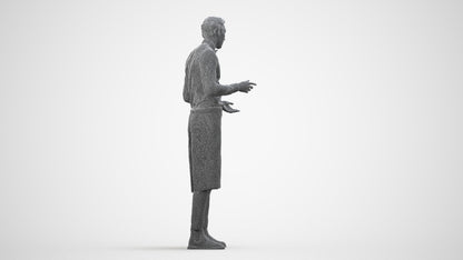 photogrammetry 3D man hospitality, realistic human model archviz FBX, wireframe side view
