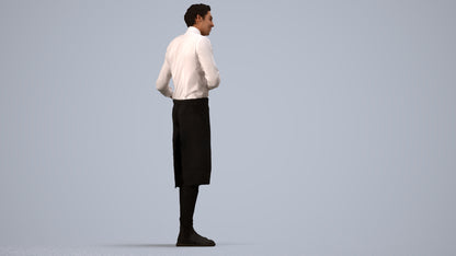 3D human model man hospitality, photogrammetry scanned person for archviz, side view render