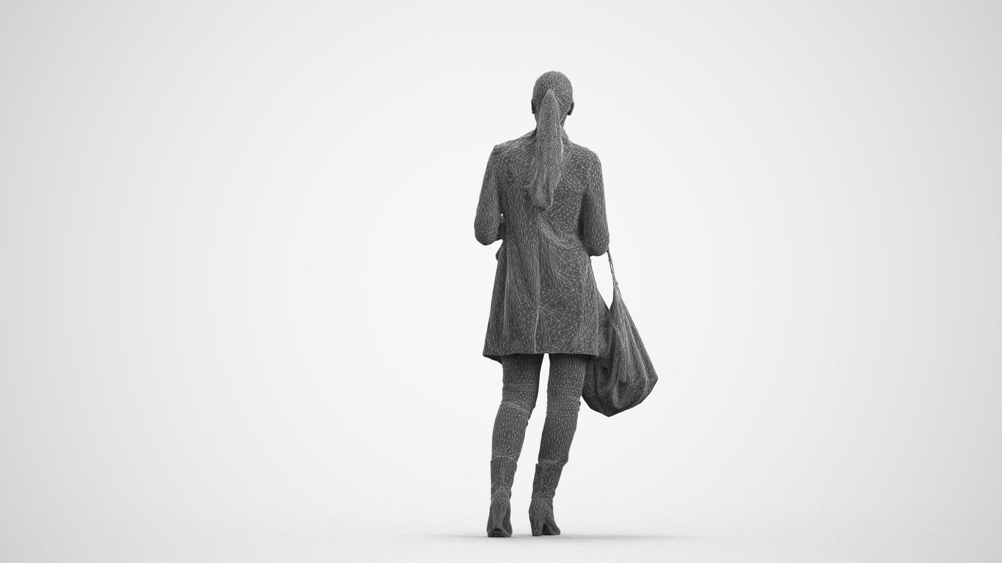 scanned 3D woman business walking, photogrammetry people for Enscape and V-Ray, wireframe front view