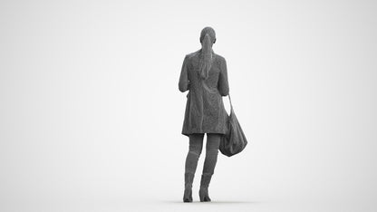 scanned 3D woman business walking, photogrammetry people for Enscape and V-Ray, wireframe front view