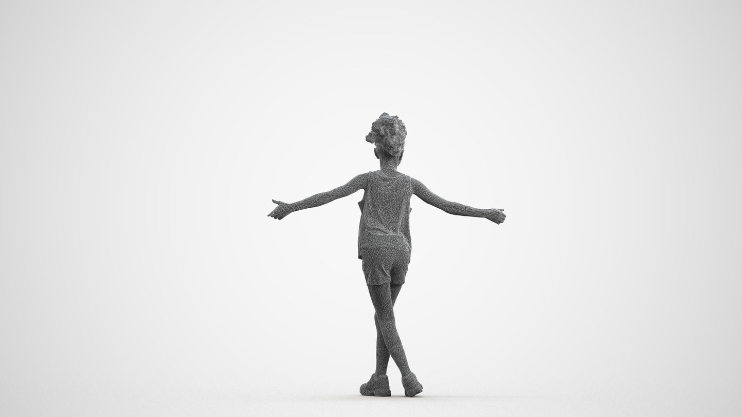 realistic 3D people girl sport kids, render-ready for V-Ray and Corona, FBX OBJ, wireframe front view