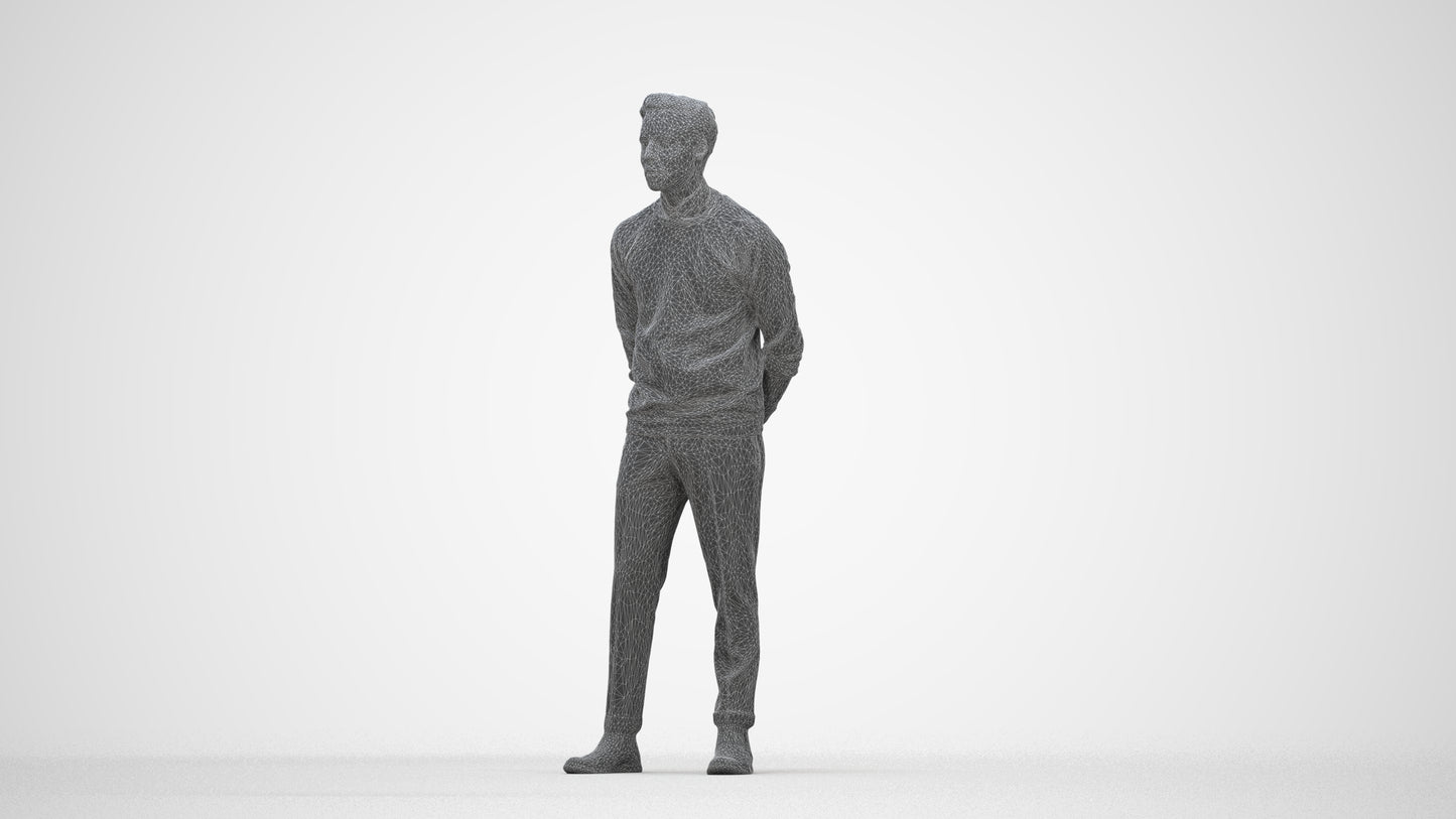 realistic 3D man casual business, scanned archviz people for Blender and 3ds Max, wireframe back view