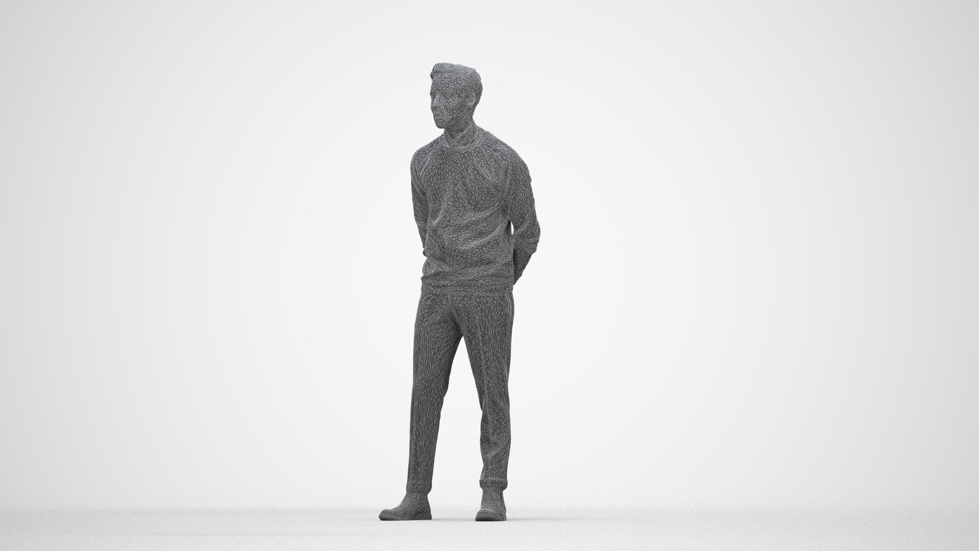 realistic 3D man casual business, scanned archviz people for Blender and 3ds Max, wireframe back view