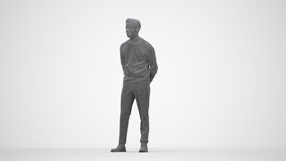 realistic 3D man casual business, scanned archviz people for Blender and 3ds Max, wireframe back view