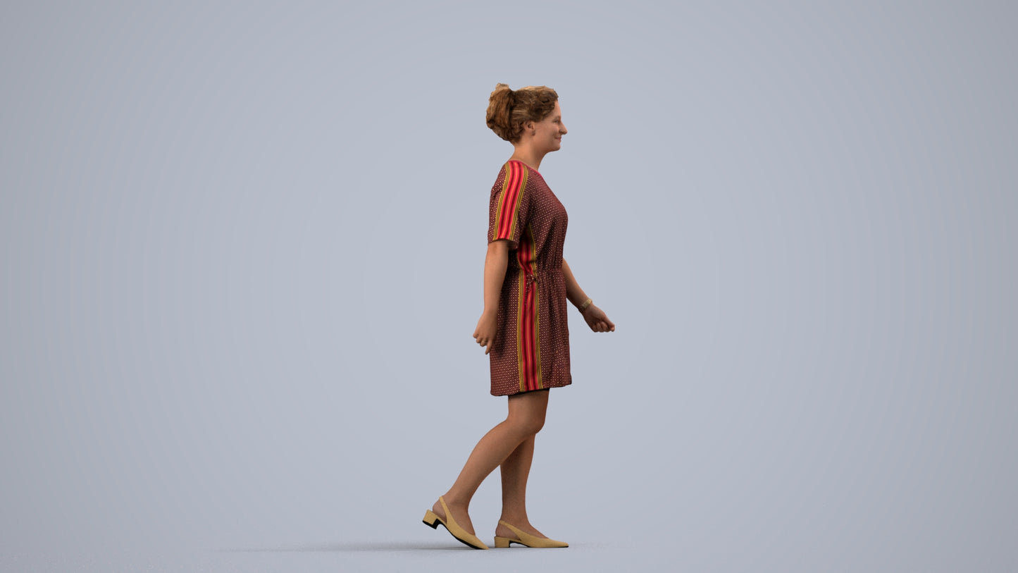 3D people model woman casual walking, scanned human for 3ds Max rendering, side view render