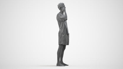 3D human model man casual standing, photogrammetry scanned person for archviz, wireframe side view