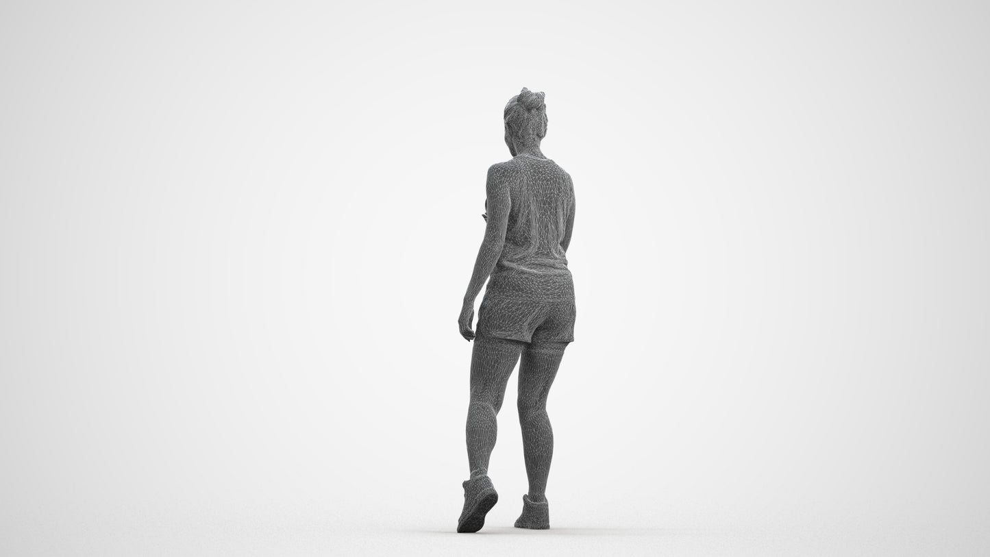 scanned 3D woman sport, photogrammetry people for Enscape and V-Ray, wireframe front view
