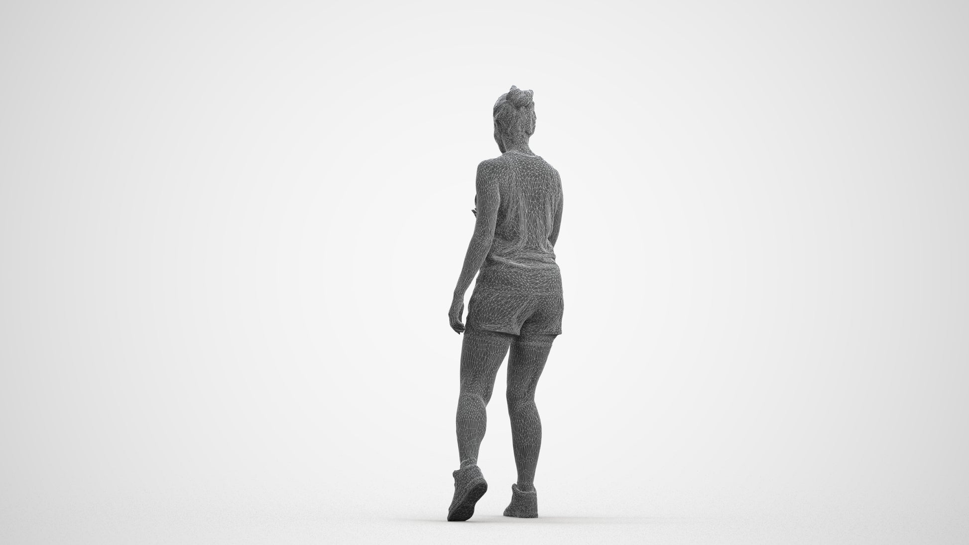 scanned 3D woman sport, photogrammetry people for Enscape and V-Ray, wireframe front view