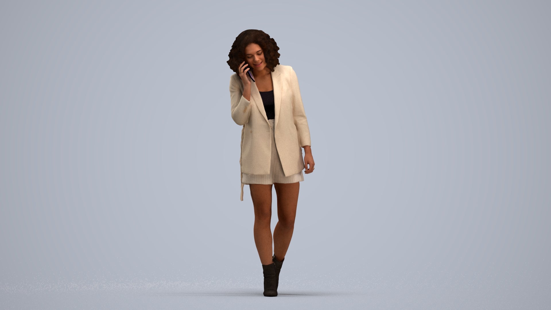3D scanned woman walking business, photorealistic archviz people for Enscape and SketchUp, standing pose render