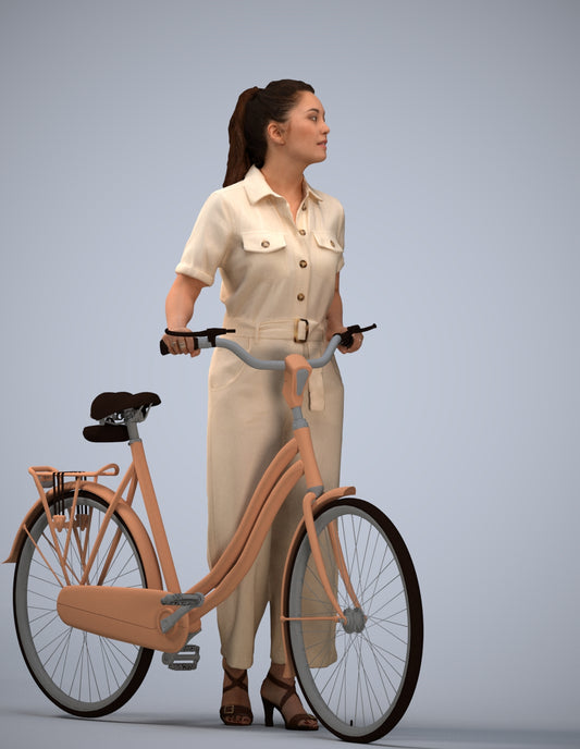 realistic 3D woman formal cycling, scanned archviz people for Blender and 3ds Max