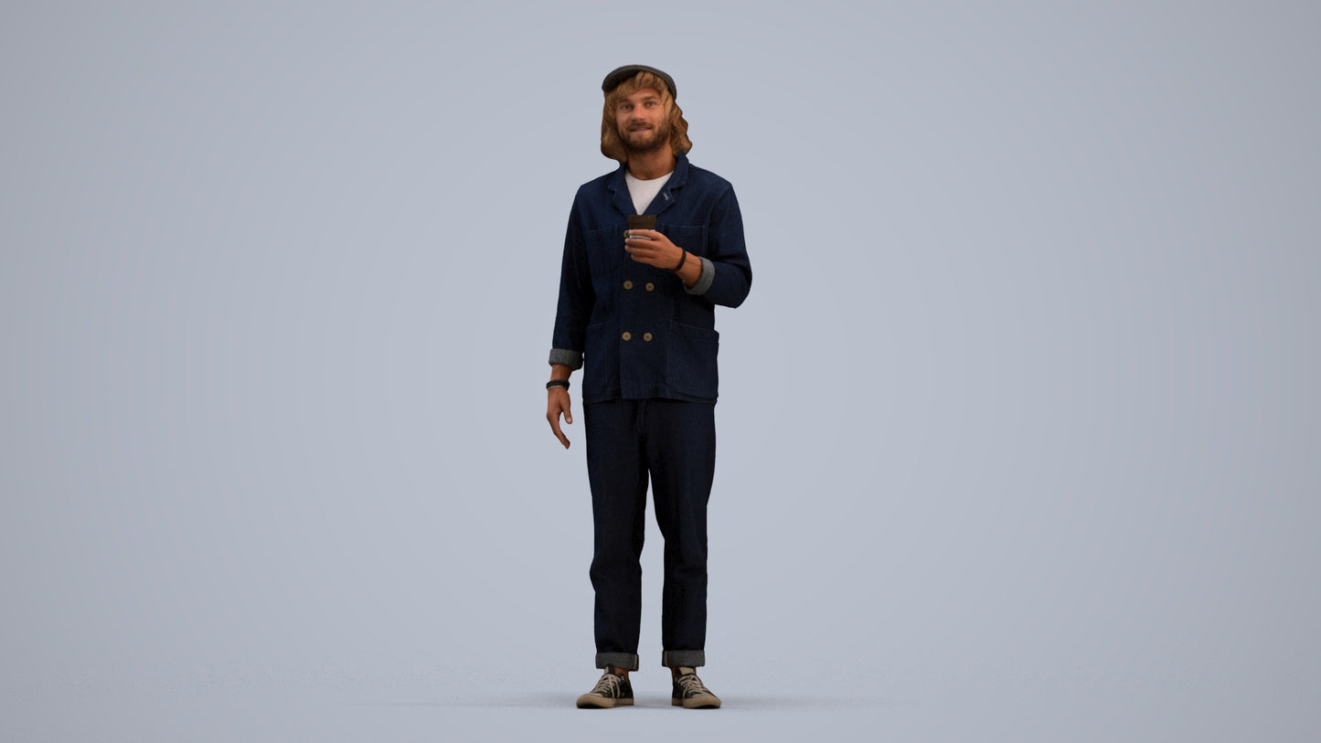 realistic 3D people man casual standing, render-ready for V-Ray and Corona, FBX OBJ, standing pose render