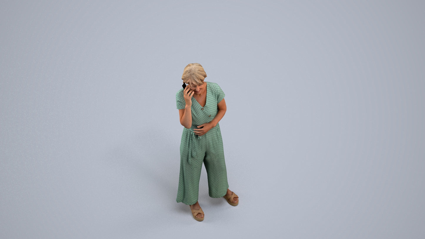 realistic 3D senior woman casual standing, scanned archviz people for Blender and 3ds Max, back view render