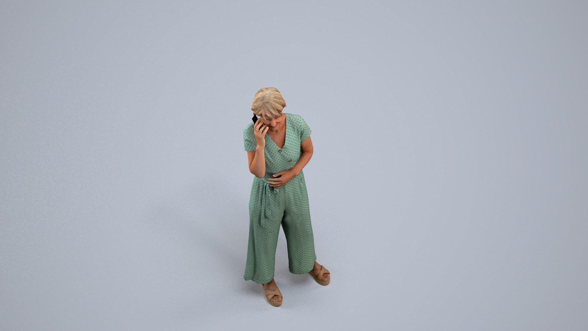 realistic 3D senior woman casual standing, scanned archviz people for Blender and 3ds Max, back view render