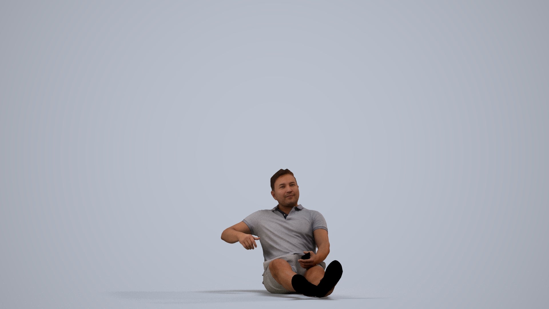 3D scanned man sitting casual, photorealistic archviz people for Enscape and SketchUp, side view render