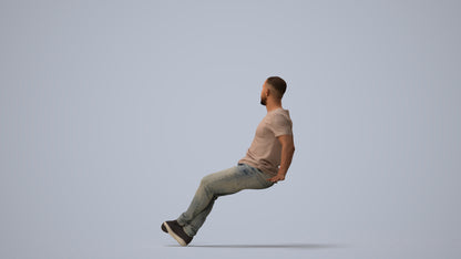 photogrammetry 3D man casual sitting, realistic human model archviz FBX, three-quarter view render