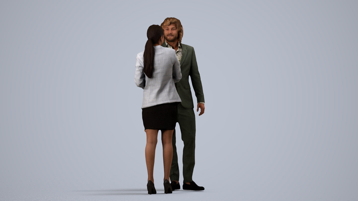 3D human model woman business, photogrammetry scanned person for archviz, side view render