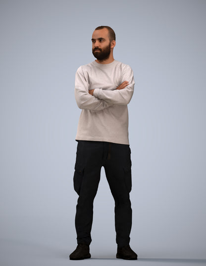 3D human model man casual standing, photogrammetry scanned person for archviz