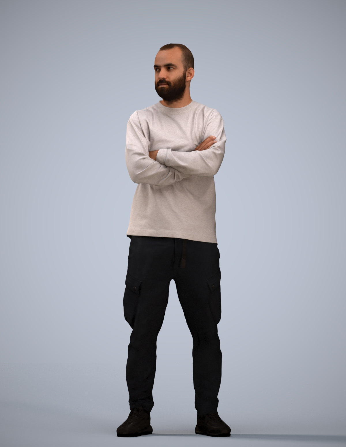 3D human model man casual standing, photogrammetry scanned person for archviz