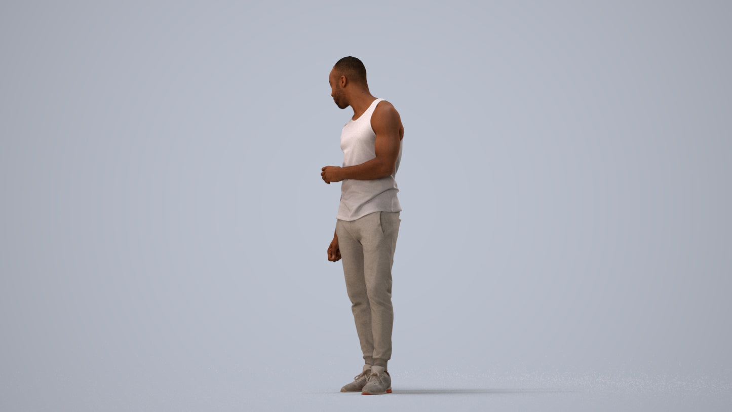 photogrammetry 3D man casual standing, realistic human model archviz FBX, three-quarter view render
