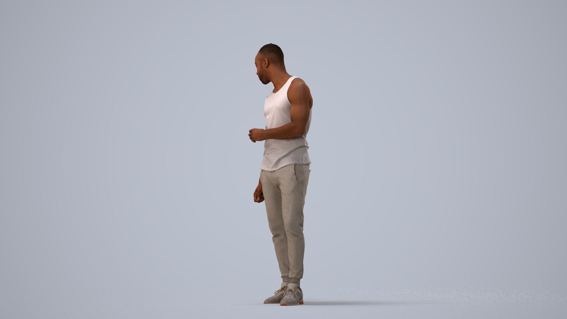 photogrammetry 3D man casual standing, realistic human model archviz FBX, three-quarter view render