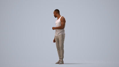 photogrammetry 3D man casual standing, realistic human model archviz FBX, three-quarter view render