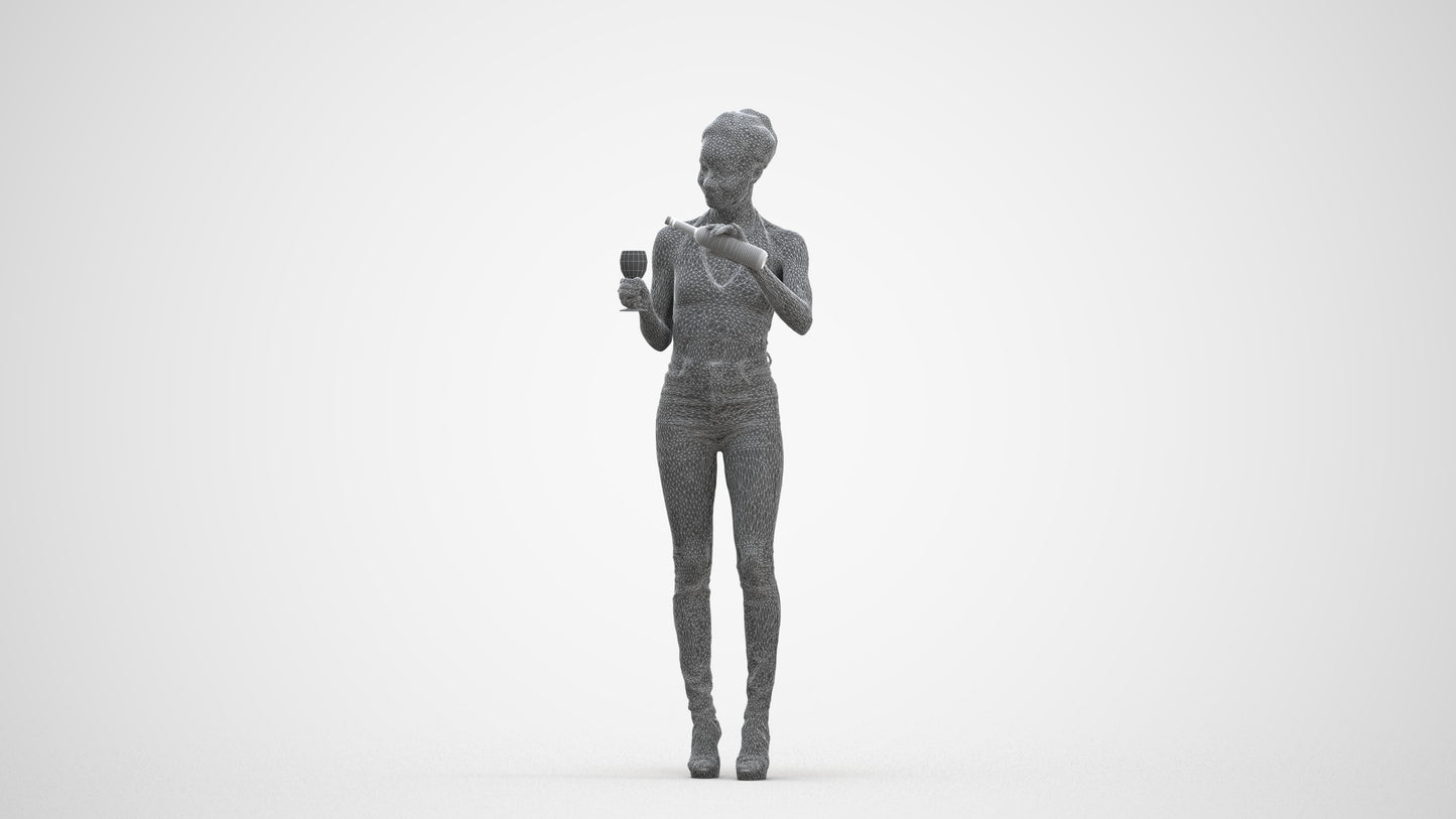 realistic 3D woman casual standing, scanned archviz people for Blender and 3ds Max, three-quarter front view render