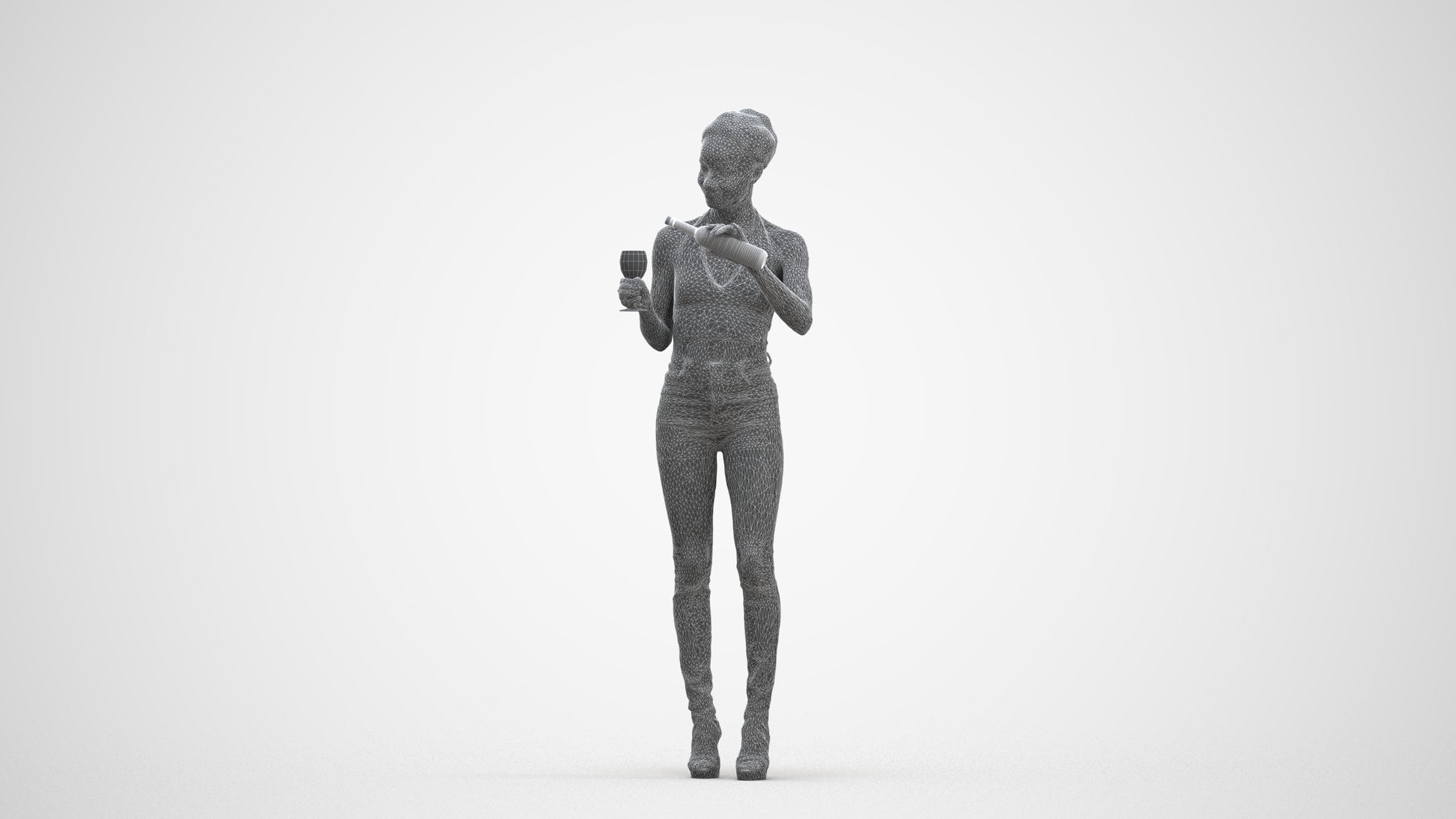 realistic 3D woman casual standing, scanned archviz people for Blender and 3ds Max, three-quarter front view render