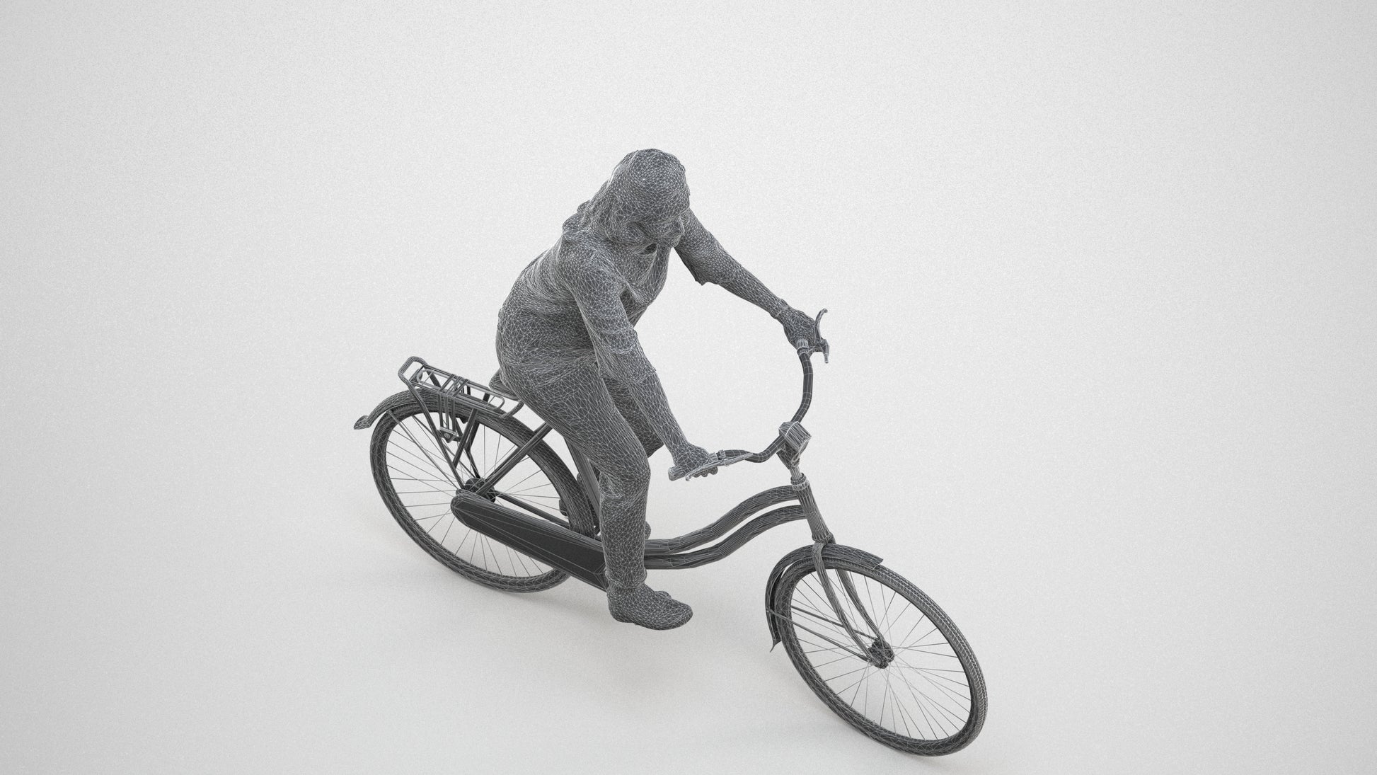 scanned 3D woman casual cycling, photogrammetry people for Enscape and V-Ray, wireframe three-quarter view