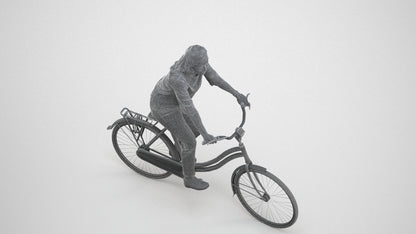 scanned 3D woman casual cycling, photogrammetry people for Enscape and V-Ray, wireframe three-quarter view