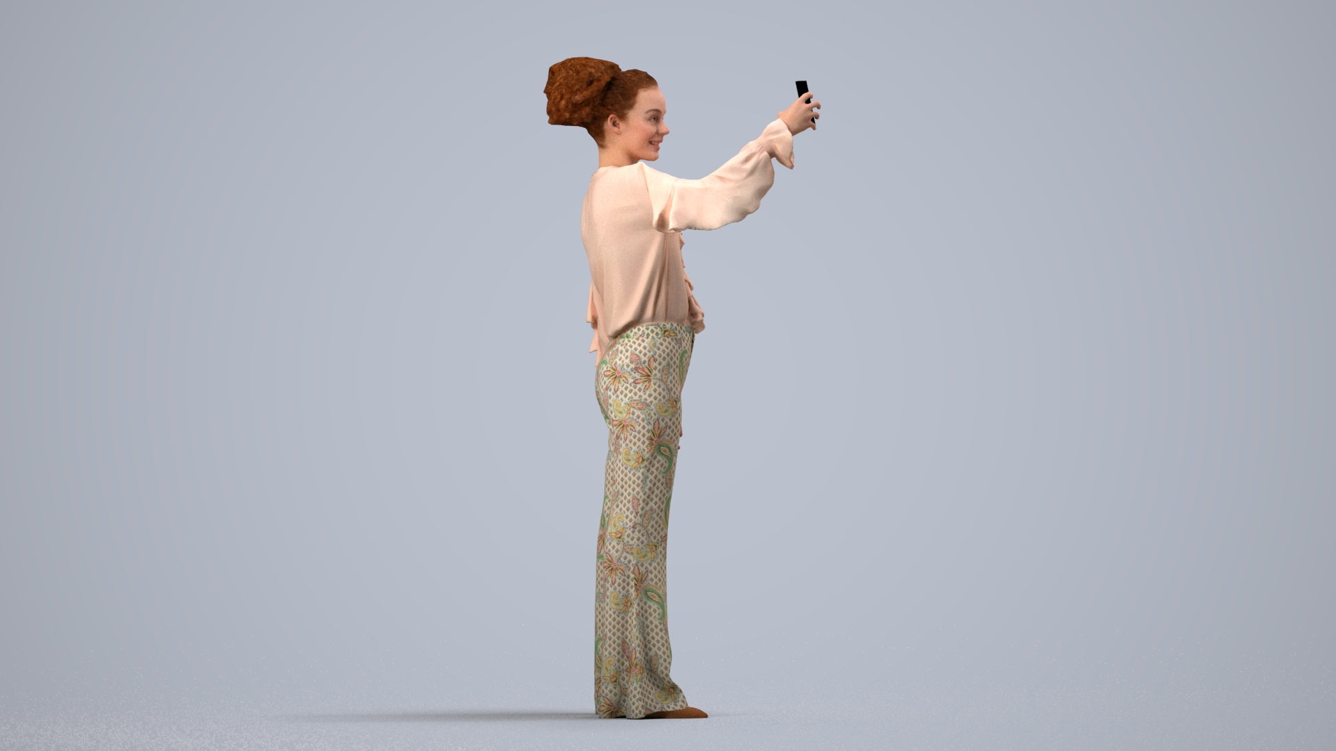 photogrammetry 3D woman casual standing, realistic human model archviz FBX, side view render